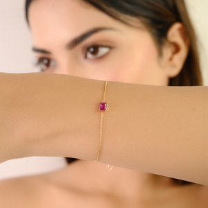 Colección de Piedras Preciosas Naturales, Pulsera de Oro Amarillo Real de 14K con Bisel de Rubí Fino, Regalo de Aniversario - Product Image 4