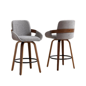 Sillas de Bar Estilo Retro Moderno de Mediados de Siglo, Tapicería de Tela y Estructura de Madera Maciza, Silla Alta de Bar - Product Image 4