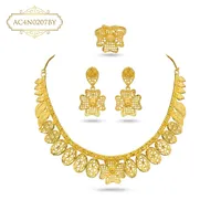 Parure de collier et pendentif en laiton plaqué or avec motif floral, style mariée africaine nigériane, pour femme, classique, mariage et fiançailles