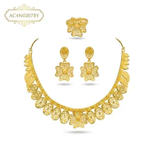 African Nigerian Bridal Style Flower Pattern Gold Plated Box <b>Chain</b> Charm Necklace Set for Women Classic Wedding Engagement Party - Product Image 3