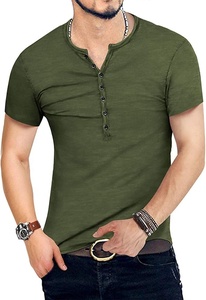 T-shirt Henley à manches courtes en coton blanc uni pour homme, coupe ajustée, avec poche, style décontracté - Product Image 5