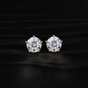 Pendientes Clásicos de Moissanita de Corte Redondo, 4 TCW, Incoloros VVS, Oro de 14K, Solitario de 2 Quilates, 6 Puntas, Cierre de Rosca Tipo Loto, Hechos a Mano - Product Image 2