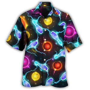 เสื้อเชิ้ตโบว์ลิ่งลำลองคอกลมแขนกุดพิมพ์ลายดิจิทัลสำหรับผู้ชาย คุณภาพสูง ทอจากผ้าฝ้าย 100% ระบายอากาศได้ดี เป็นมิตรกับสิ่งแวดล้อม - Product Image 3