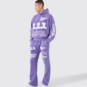 Conjunto Deportivo de Forro Polar de Algodón Transpirable con Capucha para Hombre, Talla Grande, Estampado Sólido, Diseño Moderno, Ajuste Cómodo, Informal - Product Image 1