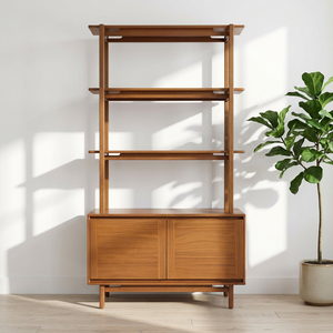 Étagère bibliothèque autoportante en teck, style Mid-Century Modern, avec armoire et étagères ouvertes - Product Image 6