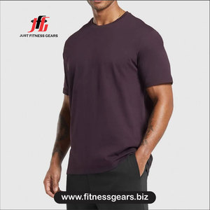 T-shirt à manches courtes et col rond pour homme Just Fitness Gears, couleur unie violet, coupe classique, 100% coton, respirant, jersey tricoté décontracté - Product Image 2