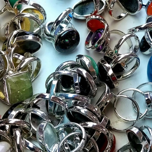 Elegant Mix Gemstone <b>Rings</b> | Natural Crystal Jewelry | Multi Stone Statement <b>Ring</b> Silver Plated <b>Adjustable</b> Handmade Fashion - Product Image 3