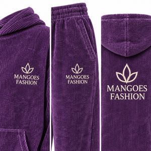 Conjunto Deportivo de Hombre MANGOES FASHION, Pantalones y Sudadera con Capucha de Pana Morada 100% Algodón, Corte Regular, Largo Completo, Color Sólido, Verano, Tejido Grueso - Product Image 4