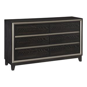 Comò moderno da 1 pezzo a 6 cassetti con scanalature e ritagli in argento per mobili in legno contemporaneo con finitura in ebano - Product Image 2