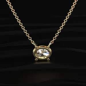 Collier pendentif solitaire ovale en diamant de laboratoire avec halo, plaqué or, certifié IGI, 10/14/18 carats, pour femme, idéal pour les fêtes et les mariages - Product Image 4