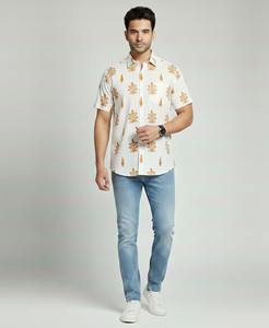 Camisa Formal de Manga Corta para Hombre, 100% Algodón, con Estampado Batik a Rayas, Hecha a Mano, Ecológica y Transpirable, Venta al Por Mayor - Product Image 2