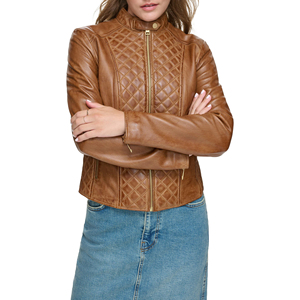 <b>Women</b> Cropped Real Leather <b>Jacket</b> Ladies Black Short Biker Slim Fit <b>Zip</b>-<b>Up</b> Customized Embroidery Factory Price Wholesale - Product Image 3