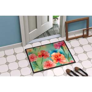 Watercolor Carnations Doormat Non-Slip Indoor/<b>Outdoor</b> Entryway Rug 24H X 36W Washable Low Pile Front Door <b>Mat</b> - Product Image 4