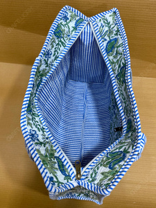 Handcrafted Quilted Blue Green Floral Tote <b>Bag</b> Printed <b>Fabric</b> Shoulder Handbag Lightweight Everyday Carry Designer Shopping <b>Bag</b> - Product Image 5