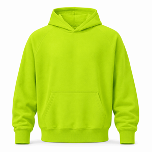 Sweat à capuche unisexe premium en molleton de coton épais, coupe oversize, sans cordon, avec poche kangourou, couleur vert lime néon, style streetwear, personnalisable - Product Image 1