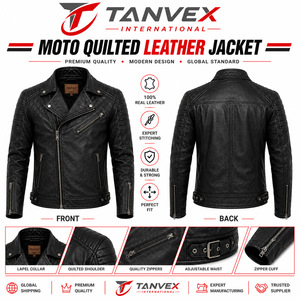 เสื้อแจ็คเก็ตบอมเบอร์หนังแท้สำหรับผู้ชาย TANVEX คอตั้ง สไตล์นักขี่มอเตอร์ไซค์ ปิดด้วยซิป ทนทาน กระชับพอดีตัว เหมาะสำหรับใส่ในฤดูใบไม้ร่วง - Product Image 4