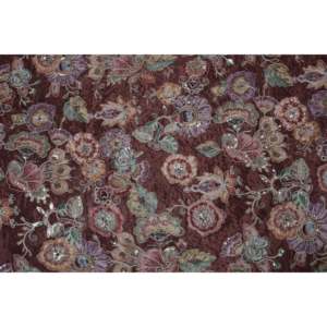 Tissu en crêpe de viscose brodé floral marron, 44 pouces de large, avec travail de sequins dorés et Zari TFAB VIS CRE02 - Product Image 3