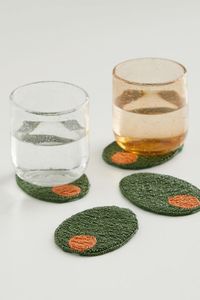 Ensemble de sous-verres ovales en forme d'olive, faits à la main avec des perles de verre, vert et orange, accessoires pour bar à cocktails - Product Image 1
