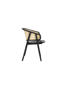 Silla de comedor moderna con acabado negro y madera de teca maciza con respaldo de ratán, sillón moderno de mediados de siglo. - Product Image 2