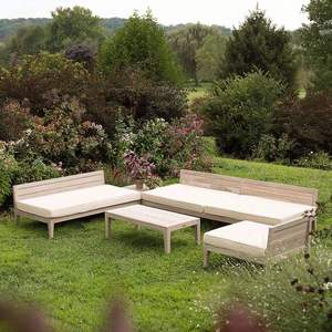 Ensemble de canapés de jardin d'extérieur moderne gris en bois délavé, canapé d'angle pour patio avec coussins pour cour, 4 pièces - Product Image 1
