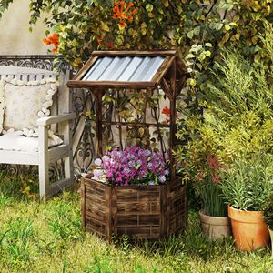 Fioriera Esagonale Rialzata in Legno con Tettoia Zincata, Vaso per Giardino e Fioriere, Colore Beige - Product Image 2