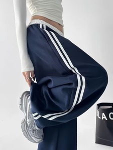 Women's <b>Summer</b> Casual Contrast <b>Pants</b> Digital Printing Side Striped Patchwork Wide-Leg Trousers for Private Label Brand - Product Image 4