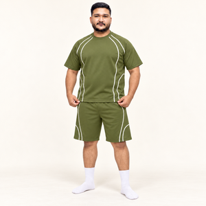 Conjunto de Camiseta y Pantalones Cortos Casuales para Hombre al por Mayor, Diseño con Ribete en Contraste, Cuello Redondo Oversize, Dos Piezas a Juego, Personalización de Marca OEM - Product Image 4
