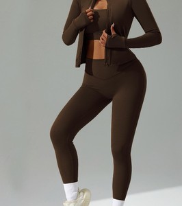 Ensemble de sport uni pour femme, idéal yoga et fitness, respirant, écologique, taille élastique, imprimé, polyester/coton - Product Image 6