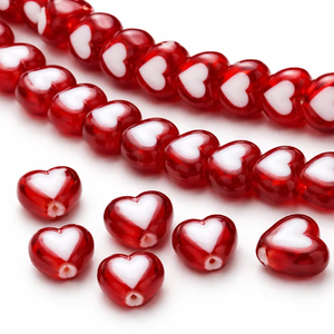 White Heart <b>Red</b> Glass Beads Classic Trade Style Heart Beads for Jewelry Making, <b>Bracelets</b> & Necklaces - Product Image 1