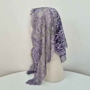 Elegant Romantic Classical Floral <b>Lace</b> Chapel Mass Mantilla Gift Women 110cm French Premium Korean Quality Purple - Product Image 4