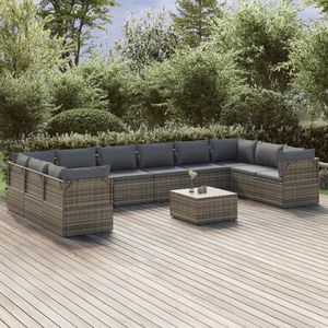 Set salotto da 11 pezzi in Poly Rattan grigio con cuscini per il tempo libero in giardino - Product Image 1