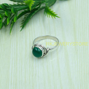 Bague en onyx vert naturel cabochon, argent sterling 925, faite à la main, bague de pierres précieuses, bague statement, bijoux en gros pour cadeau de Noël - Product Image 3