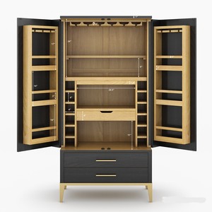 Modern Solid Oak Freestanding Bar Cabinet with 4-Compartment Wine & Drink Storage and Drawers for Home Lounge - Product Image 4