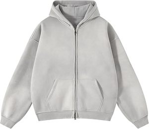 100% Cotton Acid Wash <b>Zip</b> Hoodie 410gsm Heavyweight Men's Vintage Full <b>Zip</b> <b>Hooded</b> Sweatshirt Winter Streetwear Customizable - Product Image 5