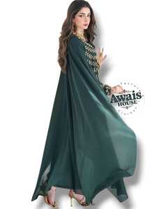Robe de prière islamique Awais House pour femmes adultes, modeste, brodée, en polyester, longueur ras du sol, col cœur, manches longues, coupe ample - Product Image 2