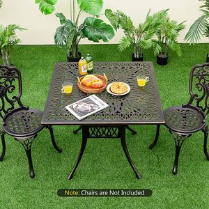 Tavolo Quadrato da Esterno in Alluminio con Foro per Ombrellone 35,4 Pollici - Product Image 3