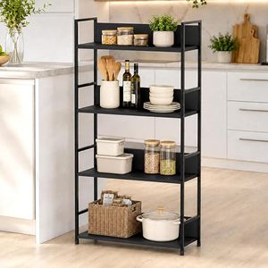 Five Tier Metal Storage <b>Rack</b> For Kitchen Minimalist Design Standing Type Non Foldable Shelf With <b>Baking</b> Paint Finish - Product Image 1