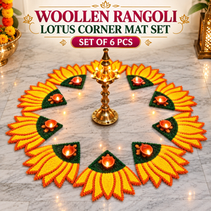 Juego de 6 tapetes de lana Rangoli Lotus Corner |   Tapetes Decorativos con Diseño Floral para Escaleras, Entrada, Sala de Pooja, Sala de Estar y Decoración del Hogar - Product Image 1