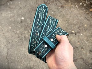 Ceinture Western en cuir véritable pleine fleur, faite à la main, avec boucle en cuir et garniture turquoise, pour femme - Product Image 3