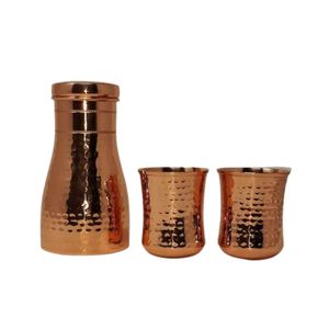 Ensemble de pichets à eau en cuivre martelé avec couvercle et gobelets assortis, ensemble de vaisselle traditionnel pour la décoration de la maison et les repas - Product Image 2