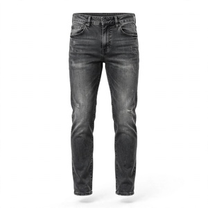 Jean en denim délavé pour homme, coupe slim droite, taille mi-haute, en coton, avec genoux froncés, exporté du Bangladesh - Product Image 5