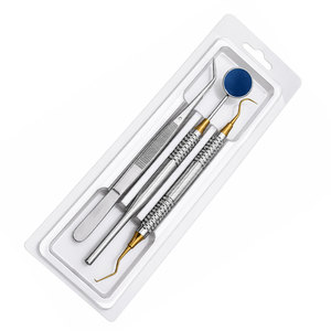 Kit de Examen Dental Profesional de 3 Piezas, Listo para Venta al por Menor, Espejo Bucal de Acero Inoxidable, Pinzas College y Sonda Explorer Dorada - Product Image 2