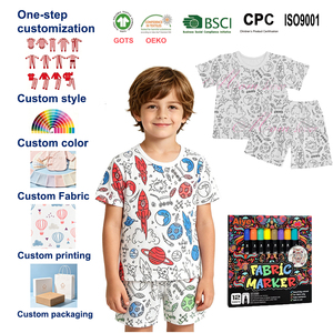 <span class=keywords><strong>Pyjama</strong></span> d'été à manches courtes pour garçons, motif imprimé personnalisé en usine, à colorier avec des marqueurs, ensemble de <span class=keywords><strong>pyjama</strong></span> pour enfants - Product Image 1