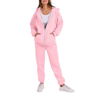 Ensemble de survêtement rouge à capuche pour filles, manches longues, fermeture à cordon, poches latérales, coupe décontractée, vêtements d'hiver, 100% coton molletonné, 2 en 1 - Product Image 3
