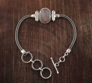 Pulsera de Cuarzo Rosa, Plata de Ley 925, Joyería Hecha a Mano con Piedras Preciosas, Pulsera de Cristal Rosa Natural, Regalo de Moda para Mujer - Product Image 5