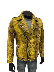 Veste en cuir à imprimé jaune en peau de serpent pour motocycliste Mans personnalisée en cuir respirant - Product Image 5