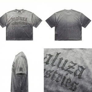 T-shirt de luxe urbain en velours orné de strass, style gothique streetwear, mode décontractée hip-hop MALUZA INDUSTRIES - Product Image 6