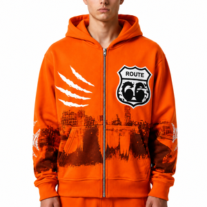 Sudadera con capucha y cremallera para hombre, elegante, diseñada para streetwear, al por mayor, antipilling, hombros caídos, corte holgado, 100% algodón, impermeable - Product Image 2
