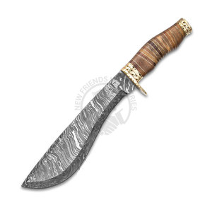 Cuchillo de caza hecho a mano de acero de Damasco para exteriores, cuchillo Bowie, cuchillo de supervivencia para camping con espaciadores, mango de madera de nogal, cuchillo de hoja fija - Product Image 4