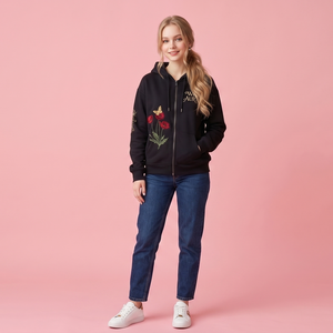 Sudadera con Capucha y Bordado Floral, Bolsillo Frontal, Corte Regular, Estilo Casual para Otoño, 100% Algodón Tejido, Unisex, 350g, Logotipo en la Espalda - Product Image 2